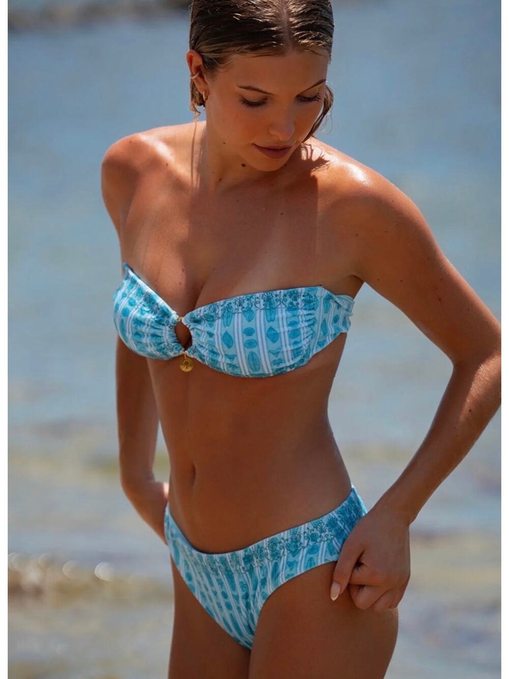 NEW Pink Palm Puff Isla Bikini Set in Azure Size Small